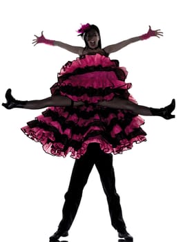 couple man woman dancer dancing french cancan in studio isolated on white background