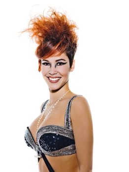 funky young woman in studio isolated on white background