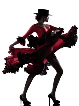 one woman gypsy flamenco dancing dancer on studio isolated white background