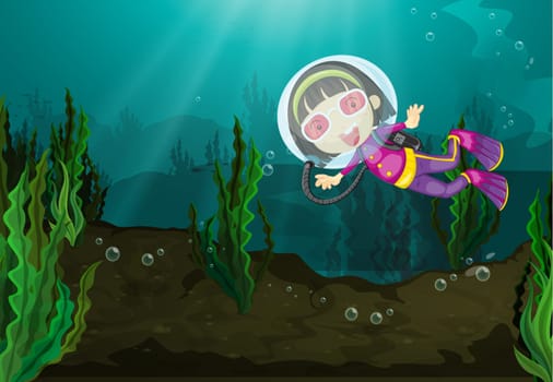 Girl diving in freshwater habitat