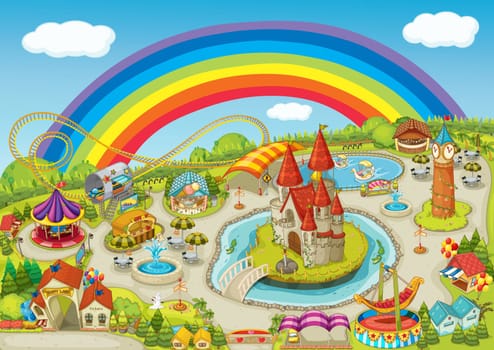 illustration of a fair on beautiful rainbow background