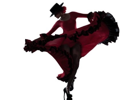 one woman gypsy flamenco dancing dancer on studio isolated white background