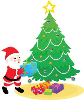 Illustration of Father Christmas delivering presents