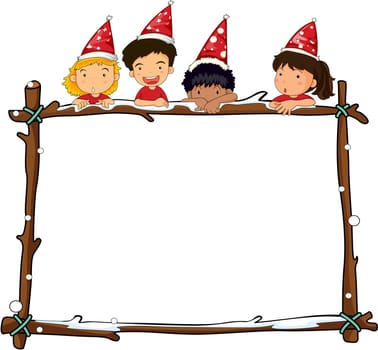 Illustration of kids above a party banner