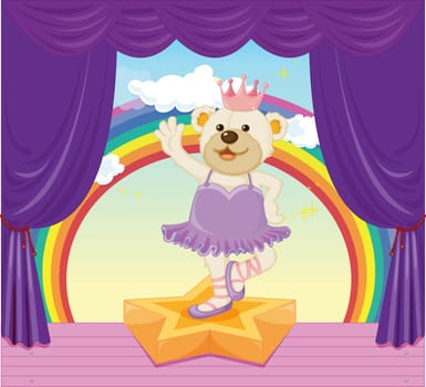 illustration of bear on backgound of rainbow