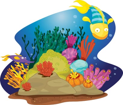Fish swimming past seaweed