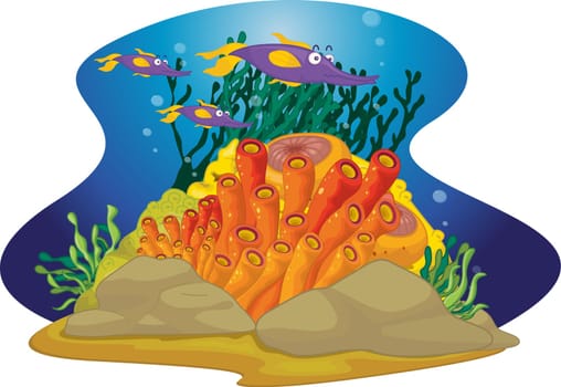 Log nosed purple fish swim by