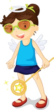 Every-day looking girl with wings, halo and a wand