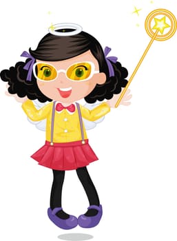 illustration of girl with magic stick on white