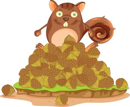 Illustration of  a cartoon squirrel on white
