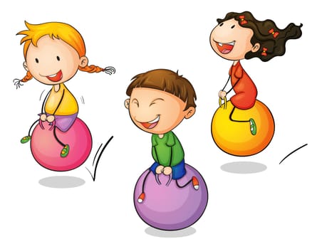 Illustration of three bouncing kids