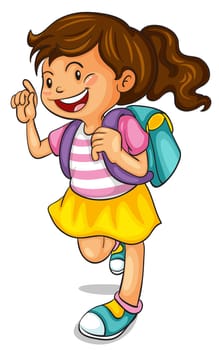 illustration of a girl with school bag on a white background