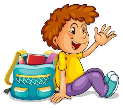 illustration of a boy with school bag on a white background