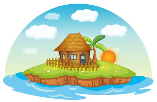 Illustration of a hut on an island