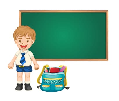 illustration of a boy and green board on white background