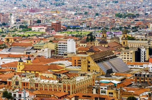 Cathedral and other churches in the historic section of Bogota, Colombia