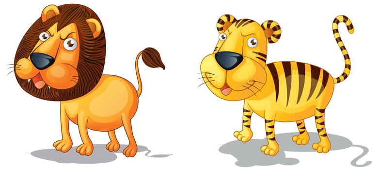 Illustration of lion and tiger on white