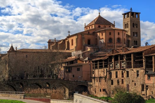 Vic, view of the Roman bridge and cathedral, Spain