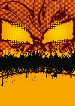 Flyer party design with orange colors and party people.