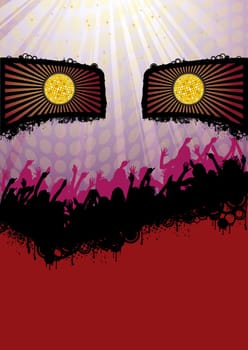 Flyer party design with purple colors and party people.