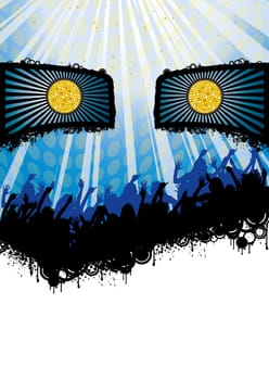 Flyer party design with blue and black colors and party people.