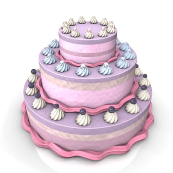 Blue berry pie with creme on the white background.