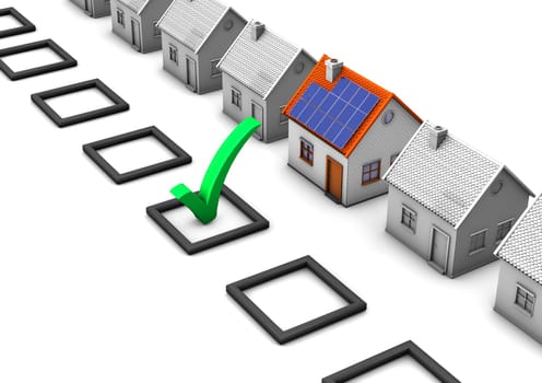 Checklist with green tick and houses on the white background.
