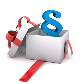 Opened gift with paragraph symbol. White background.