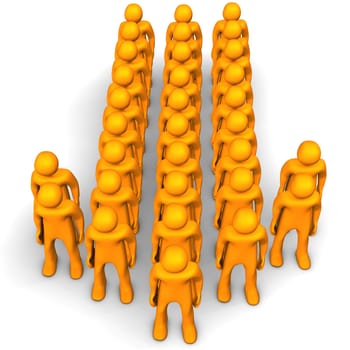Orange cartoon characters in the symbol of the arrow.