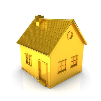 The golden house on the white background.