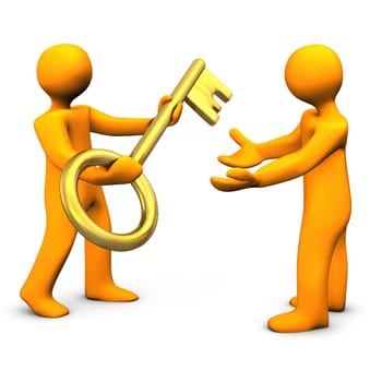 Two orange cartoon characters with golden key.