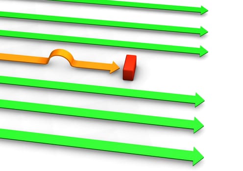 Orange arrow has a wrong way. White background.