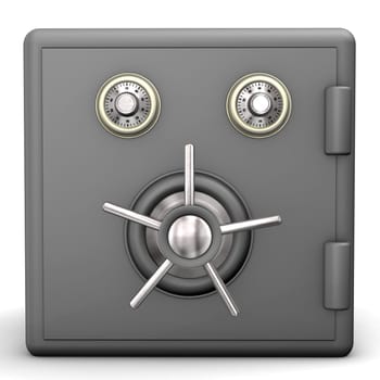 Locked grey safe on the white background.