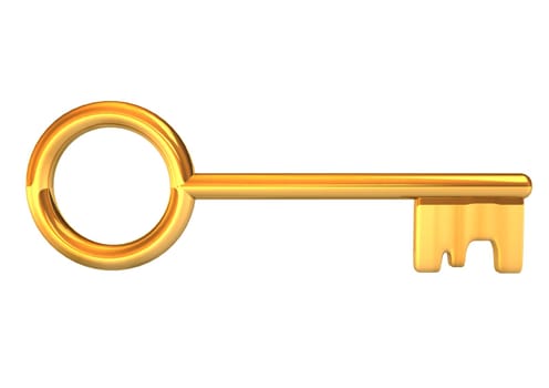 The golden key on the white background.
