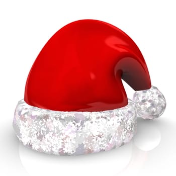 Red Santa-Claus-Cap on the white mirror background.