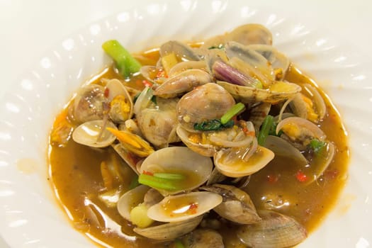 Chinese Stir Fry with Clams in Spicy Sauce Closeup