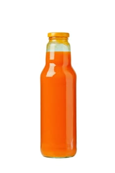 Bottle with carrots juice, it is isolated on white