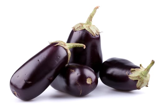 Eggplants or aubergines isolated on white background.