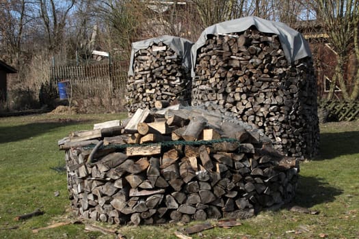 Wooden fins in a garden