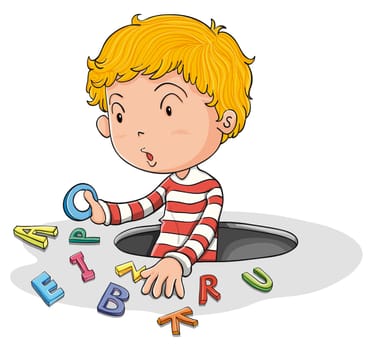 illustration of a a boy with english letters