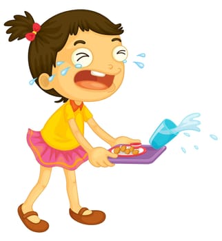 illustration of a girl crying on a white background