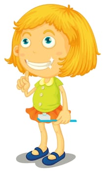 illustration of a girl brushing teeth on a white background