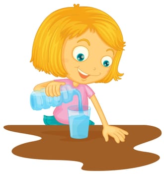 illustration of a girl pouring water in glass on a white background