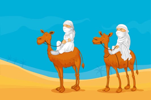 illustration of arabians riding on a camel