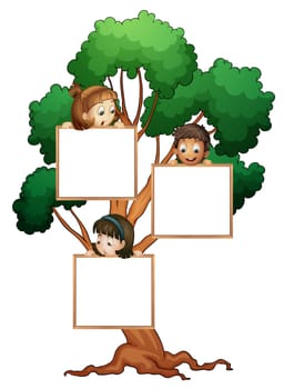illustration of kids with whiteboard on the tree