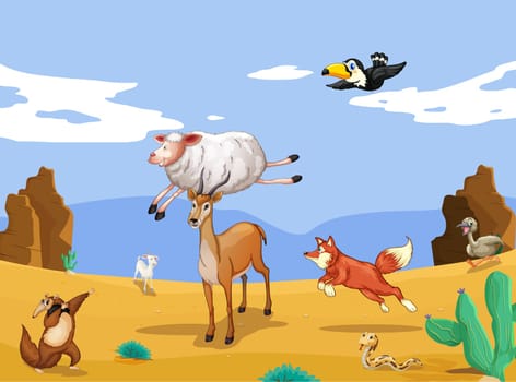 illustration of various animals in beautiful nature