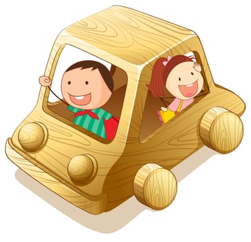 illustration of kids and toy on a white background