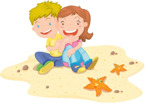Illustration of  a girl and boy on white