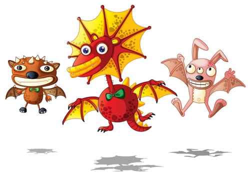Illustration of three cartoon characters on white