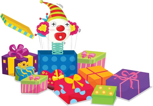 illustration of toy and gift boxes on white